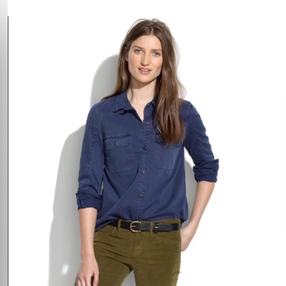 Madewell Dark Navy Chambray Casual Buttom Down Work Shirt Women’s Size Small